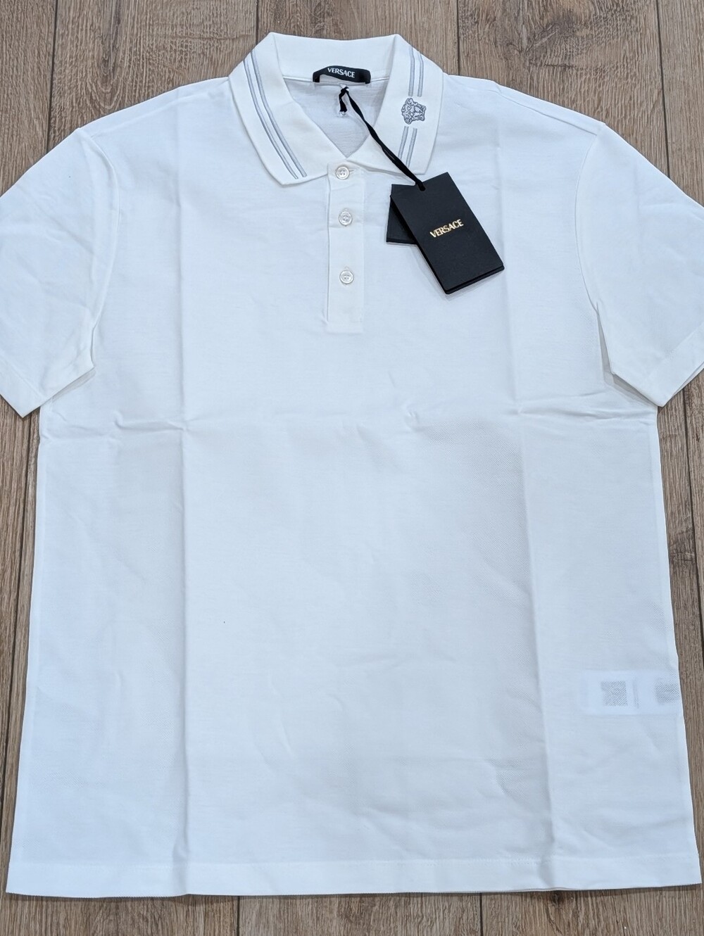 $775 Mens VERSACE Medusa Collar Pique Polo Shirt White/Multi XL
